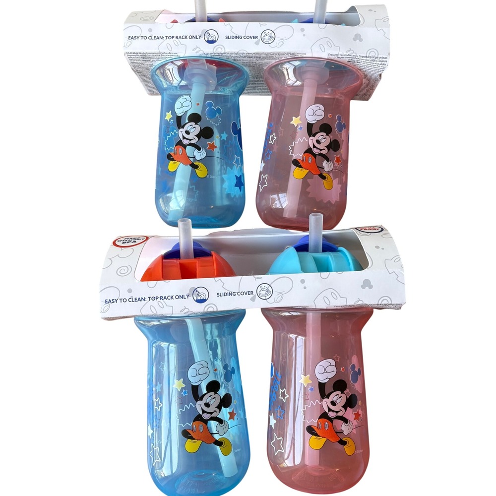 2 Sets The First Years Disney Mickey Mouse Flip Top Straw Cups 10oz‎ 2-Pack New
